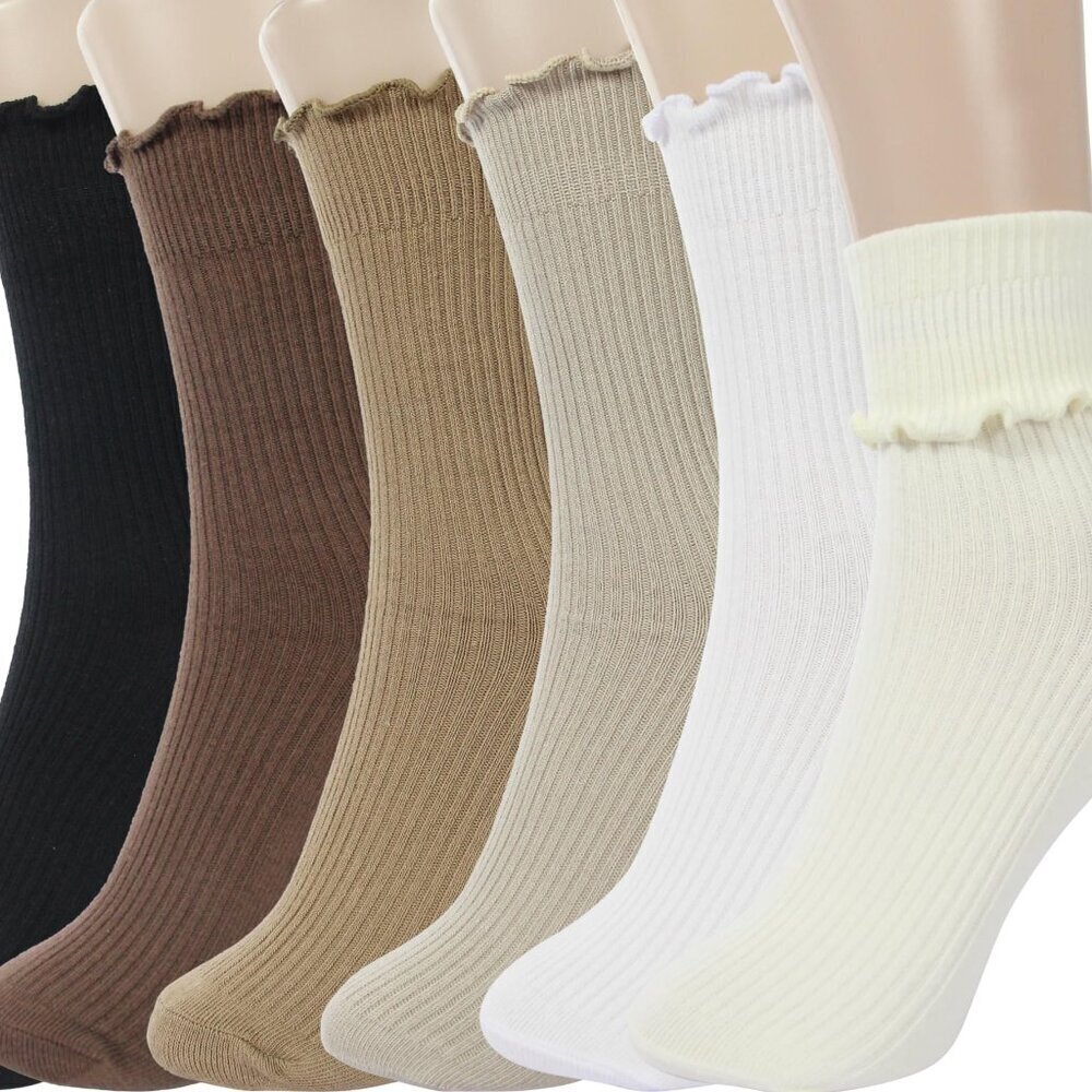 Ruffle Turn-Cuff Frilly Socks Lightweight Cotton Calf Socks Elegant Chic